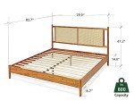 Bme Oliver King Bed Frame and Headboard - 15-Inch Signature Design with Rattan Headboard, Bohemian and Mid Century Style, 12-Slat Wood Support, No Box Spring Needed - Easy Assembly, Caramel