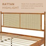 Bme Oliver King Bed Frame and Headboard - 15-Inch Signature Design with Rattan Headboard, Bohemian and Mid Century Style, 12-Slat Wood Support, No Box Spring Needed - Easy Assembly, Caramel