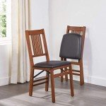 MECO Stakmore True Mission Wooden Folding Chairs with Padded Seats, Set of 2 - No Assembly Foldable Dining Chairs, Steel Folding Mechanism, Upholstered Cushion, Space-Saving, Fruitwood Frame