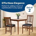 MECO Stakmore True Mission Wooden Folding Chairs with Padded Seats, Set of 2 - No Assembly Foldable Dining Chairs, Steel Folding Mechanism, Upholstered Cushion, Space-Saving, Fruitwood Frame