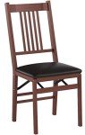 MECO Stakmore True Mission Wooden Folding Chairs with Padded Seats, Set of 2 - No Assembly Foldable Dining Chairs, Steel Folding Mechanism, Upholstered Cushion, Space-Saving, Fruitwood Frame