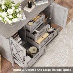 Maupvit Buffet Cabinet, Sideboard Cabinet with 2 Doors and 5 Drawers, Farmhouse Buffet Table with Storage for Kitchen, Wood Buffet Coffee Bar Table for Dining Room, Grey