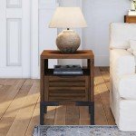 Bme Millie Solid Acacia Wood Rustic Nightstand with Drawers & Open Shelf, Pre-Assembled Industrial Modern Side Table for Living Room, Bedroom