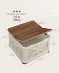 VASAGLE Farmhouse Coffee Table with Storage, Square Coffee Table for Living Room, Center Table with Flip-Top Lids, Honey Brown and Rustic White ULCT232W73