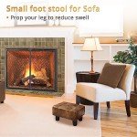 LUE BONA Small Tufted Foot Stool, Yellowish Brown Rivet Faux Leather Footrest with Plastic Legs, 9''H, Rectangle Foot Stools for Adult with Non-Slip Pads, Sofa Footstool for Living Room, Couch