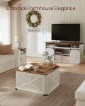 VASAGLE Farmhouse Coffee Table with Storage, Square Coffee Table for Living Room, Center Table with Flip-Top Lids, Honey Brown and Rustic White ULCT232W73
