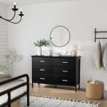 BOLUO Black Dresser for Bedroom 6 Drawer, Wide Dresser TV Stand for 50" TV Dressers & Chests of Drawers Fabric Dresser for Closet Modern