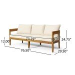 Christopher Knight Home Brooklyn Outdoor 3 Seater Sofa with Cushions - Acacia Wood - Teak/Beige