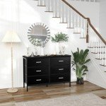 BOLUO Black Dresser for Bedroom 6 Drawer, Wide Dresser TV Stand for 50" TV Dressers & Chests of Drawers Fabric Dresser for Closet Modern