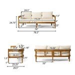 Christopher Knight Home Brooklyn Outdoor 3 Seater Sofa with Cushions - Acacia Wood - Teak/Beige