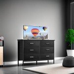 BOLUO Black Dresser for Bedroom 6 Drawer, Wide Dresser TV Stand for 50" TV Dressers & Chests of Drawers Fabric Dresser for Closet Modern