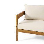 Christopher Knight Home Brooklyn Outdoor 3 Seater Sofa with Cushions - Acacia Wood - Teak/Beige