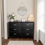 BOLUO Black Dresser for Bedroom 6 Drawer, Wide Dresser TV Stand for 50" TV Dressers & Chests of Drawers Fabric Dresser for Closet Modern