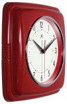 Infinity Instruments Square Silent Retro 9 inch Mid Century Modern Kitchen Diner Retro Wall Clock Quartz Sweep Movement (Red)