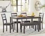 Signature Design by Ashley Bridson Modern 6 Piece Dining Set, Includes Dining Table, 4 Chairs & Bench, Gray