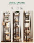 Hzuaneri Ladder Shelf, Bookshelf Bookcase, Freestanding Corner Storage Shelve with 2 Hooks for Home Office, Living Room, Kitchen, Bedroom, Industrial, 5-Tier Rustic Brown BC03201B