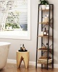 Hzuaneri Ladder Shelf, Bookshelf Bookcase, Freestanding Corner Storage Shelve with 2 Hooks for Home Office, Living Room, Kitchen, Bedroom, Industrial, 5-Tier Rustic Brown BC03201B