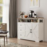 Befrases Farmhouse Buffet Cabinet with Drawers & Open Shelf, Sideboard with Storage, Kitchen Pantry Cabinet Hutch, Coffee Bar Station for Kitchen, Dining Room, Living Room, 47" L White