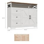 Befrases Farmhouse Buffet Cabinet with Drawers & Open Shelf, Sideboard with Storage, Kitchen Pantry Cabinet Hutch, Coffee Bar Station for Kitchen, Dining Room, Living Room, 47" L White