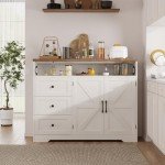 Befrases Farmhouse Buffet Cabinet with Drawers & Open Shelf, Sideboard with Storage, Kitchen Pantry Cabinet Hutch, Coffee Bar Station for Kitchen, Dining Room, Living Room, 47" L White