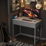 Furologee White Small Computer Desk with 2 Fabric Drawers, 36 Inch Simple Home Office Writing Desk, Vanity Desk with Hooks, Study Desk for Bedroom Small Spaces