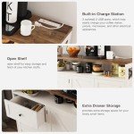 Befrases Farmhouse Buffet Cabinet with Drawers & Open Shelf, Sideboard with Storage, Kitchen Pantry Cabinet Hutch, Coffee Bar Station for Kitchen, Dining Room, Living Room, 47" L White