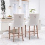 JETEAGO Bar Stools Set of 2, Velvet Upholstered Bar Stool for Kitchen Island, Counter Stools with Nailhead Trim, Beige