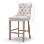 JETEAGO Bar Stools Set of 2, Velvet Upholstered Bar Stool for Kitchen Island, Counter Stools with Nailhead Trim, Beige