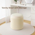 Beige Ottoman with Storage Set of 2, Upholstered Velvet Vanity Stool, Comfy Round Makeup Vanity Stools, Large Storage Ottoman Foot Rest, Pouf Seat for Living Room/Bedroom