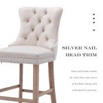 JETEAGO Bar Stools Set of 2, Velvet Upholstered Bar Stool for Kitchen Island, Counter Stools with Nailhead Trim, Beige