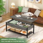 Homieasy Lift Top Coffee Table with Storage Shelf and Hidden Compartment, Modern Lift Top Table for Living Room, Wood Lift Tabletop, Metal Frame - Black Oak