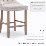 JETEAGO Bar Stools Set of 2, Velvet Upholstered Bar Stool for Kitchen Island, Counter Stools with Nailhead Trim, Beige