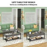 Homieasy Lift Top Coffee Table with Storage Shelf and Hidden Compartment, Modern Lift Top Table for Living Room, Wood Lift Tabletop, Metal Frame - Black Oak