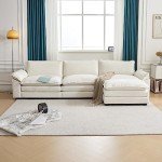 Karl home Sectional Sofa Modular Deep Seat Sofa Couch with Ottoman, Chenille Sofa Sleeper Comfy Upholstered Furniture for Living Room, Apartment, Studio, Office, (3-Seat & 1-Ottoman, Beige)