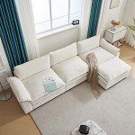 Karl home Sectional Sofa Modular Deep Seat Sofa Couch with Ottoman, Chenille Sofa Sleeper Comfy Upholstered Furniture for Living Room, Apartment, Studio, Office, (3-Seat & 1-Ottoman, Beige)