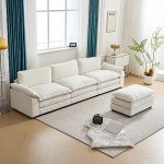 Karl home Sectional Sofa Modular Deep Seat Sofa Couch with Ottoman, Chenille Sofa Sleeper Comfy Upholstered Furniture for Living Room, Apartment, Studio, Office, (3-Seat & 1-Ottoman, Beige)