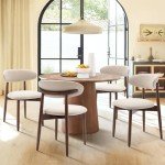 COLAMY Wooden Dining Chairs Set of 6, Modern Fabric Upholstered Dining Room Chair, Farmhouse Kitchen Side Chairs with Foot Pegs, Beige