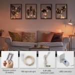 QXSXKJ Metal Wall Art, Black Frame Decor With Light Strips, 4pack Modern Farmhouse, 3d Metal Wall Ginkgo Decor With Lamp for Living Room Bedroom Kitchen Office (16x11)