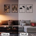 QXSXKJ Metal Wall Art, Black Frame Decor With Light Strips, 4pack Modern Farmhouse, 3d Metal Wall Ginkgo Decor With Lamp for Living Room Bedroom Kitchen Office (16x11)