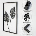 QXSXKJ Metal Wall Art, Black Frame Decor With Light Strips, 4pack Modern Farmhouse, 3d Metal Wall Ginkgo Decor With Lamp for Living Room Bedroom Kitchen Office (16x11)