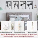QXSXKJ Metal Wall Art, Black Frame Decor With Light Strips, 4pack Modern Farmhouse, 3d Metal Wall Ginkgo Decor With Lamp for Living Room Bedroom Kitchen Office (16x11)