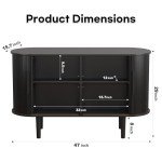 BOMETAO 47'' Sideboard Tambour Buffet Cabinet with Storage, Storage Cabinets with Sliding Doors and Handles, Adjustable Shelves, Modern Accent Coffee Bar Console Table for Kitchen, Living Room, Black