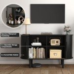 BOMETAO 47'' Sideboard Tambour Buffet Cabinet with Storage, Storage Cabinets with Sliding Doors and Handles, Adjustable Shelves, Modern Accent Coffee Bar Console Table for Kitchen, Living Room, Black