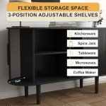 BOMETAO 47'' Sideboard Tambour Buffet Cabinet with Storage, Storage Cabinets with Sliding Doors and Handles, Adjustable Shelves, Modern Accent Coffee Bar Console Table for Kitchen, Living Room, Black