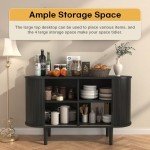 BOMETAO 47'' Sideboard Tambour Buffet Cabinet with Storage, Storage Cabinets with Sliding Doors and Handles, Adjustable Shelves, Modern Accent Coffee Bar Console Table for Kitchen, Living Room, Black