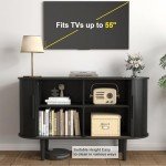 BOMETAO 47'' Sideboard Tambour Buffet Cabinet with Storage, Storage Cabinets with Sliding Doors and Handles, Adjustable Shelves, Modern Accent Coffee Bar Console Table for Kitchen, Living Room, Black