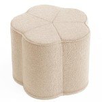Blissful Diary Flower Pouf Ottoman, Comfy Floral Ottoman for Living Room, Bedroom, Kids Room, Charm Floor Pouf for Home Decor, Full Foam Filling Foot Rest for Couch, Off White
