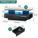 YITAHOME LED Coffee Table with Storage, High Glossy LED Coffee Tables for Living Room, Modern Black Rectangle Coffe Table, Small Center Table with Open Display Shelf & Sliding Drawers, Black