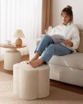 Blissful Diary Flower Pouf Ottoman, Comfy Floral Ottoman for Living Room, Bedroom, Kids Room, Charm Floor Pouf for Home Decor, Full Foam Filling Foot Rest for Couch, Off White