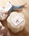 Blissful Diary Flower Pouf Ottoman, Comfy Floral Ottoman for Living Room, Bedroom, Kids Room, Charm Floor Pouf for Home Decor, Full Foam Filling Foot Rest for Couch, Off White